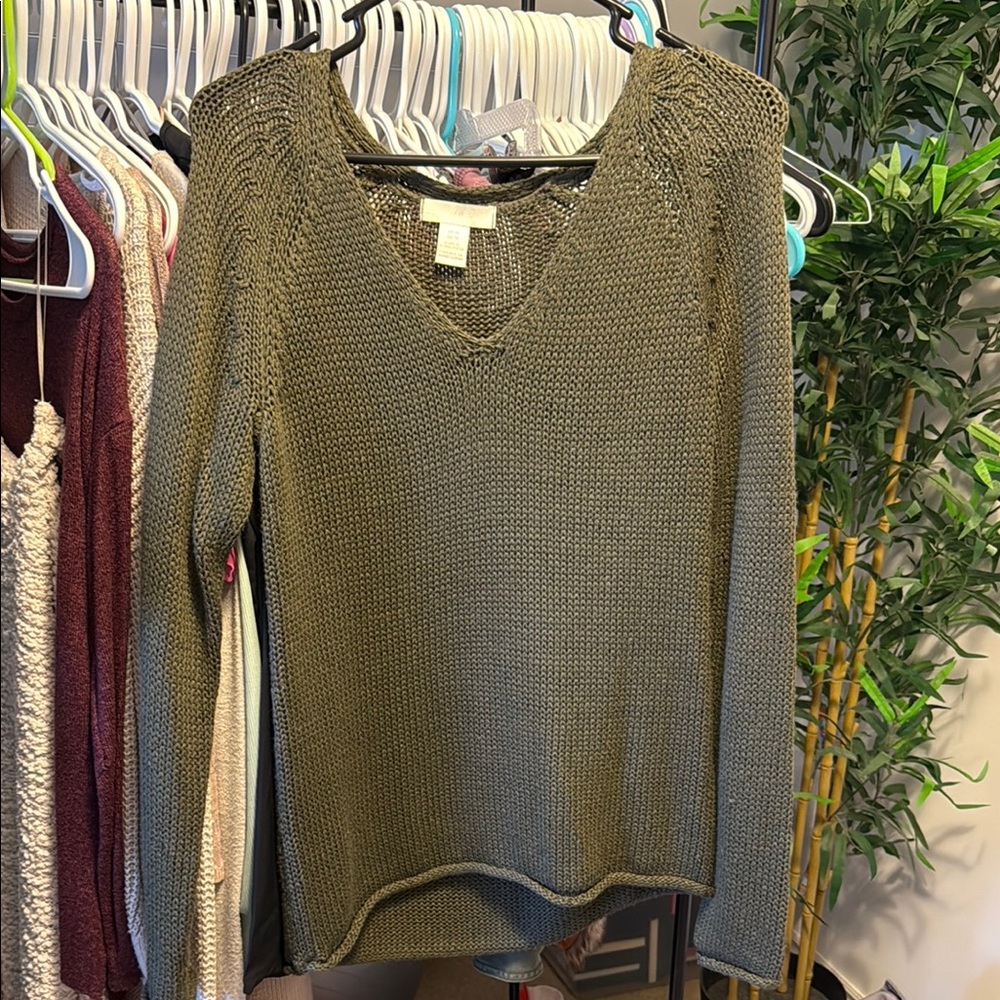 Olive Green V-Neck Women's Sweater